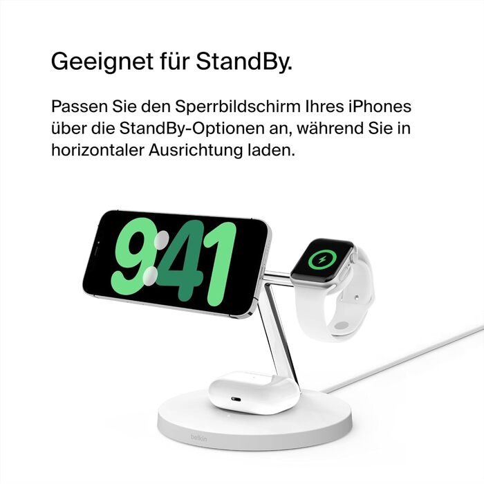 Belkin BoostCharge Pro 3-в-1 MagSafe Бездротове зарядне пристрої для iPhone 13, Apple Watch та AirPods (15W, білий, сумісний з MagSafe/Qi2)