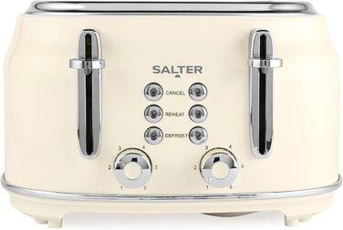 Тостер Salter Retro 4-х секційний, 1,7 л, 3 кВт, кремовий колір, з фільтром від накипу, бездротовий, з індикатором рівня води та процесу приготування, захист від пересихання та автовимкнення