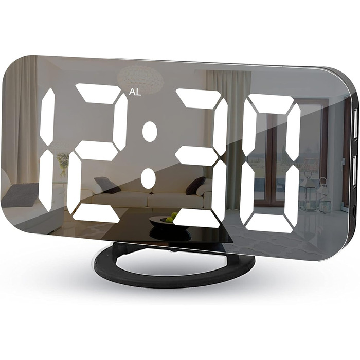 Цифровий годинник-дзеркало SZELAM з LED-дисплеєм 7 дюймів, 2 USB-роз'єми, функція відкладання, автоматичне регулювання яскравості, для дому
