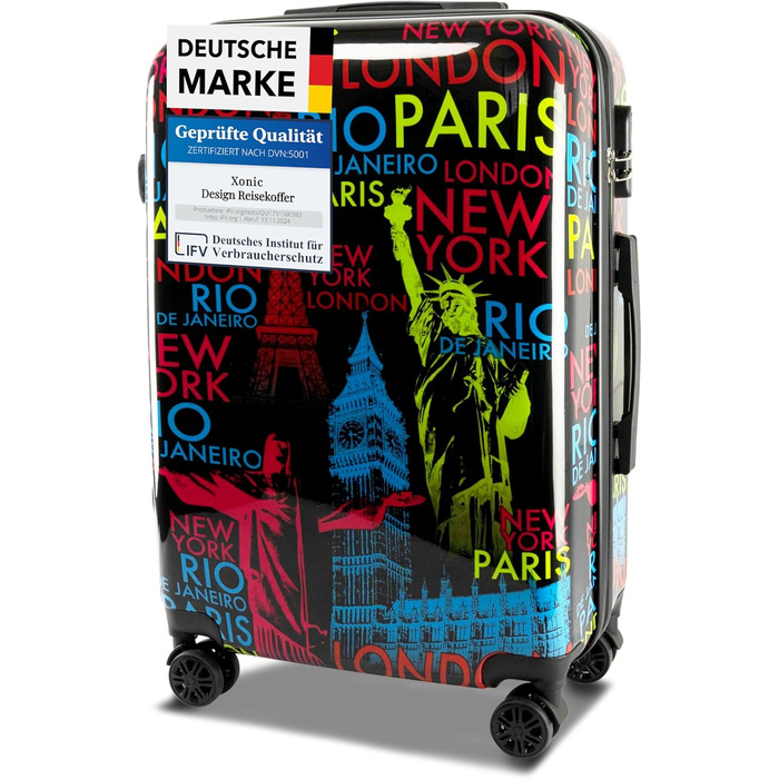 Валіза Xonic Design Reisekoffer з жорстким корпусом, 360° колесами, замком-кодом та полікарбонатом (Neon Cities, M)