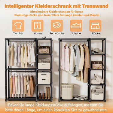 Відкритий шафа для одягу Mavivegue з 4 полицями та вішалкою, чорний - 40x121x161 см