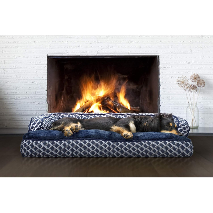 Крісло-ліжко для собак великих порід Furhaven з подушкою, знімними валиками для шиї та знімним чохлом, плюшеве та тканинне оздоблення, зручна кушетка, сірий діамант, /XL, 76 x 51 x 17 см