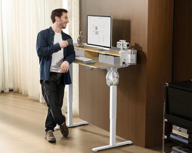 Electric Standing Desk with Drawers - 120x60cm Oak - Adjustable Height Desk for Home Office & DIY Pegboard