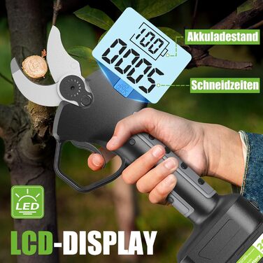 Електричний секатор VerdeCut 40 мм, 21V, акумулятор 4000mAh, безщітковий двигун, LCD дисплей, для обрізки гілок у саду та фруктових садах