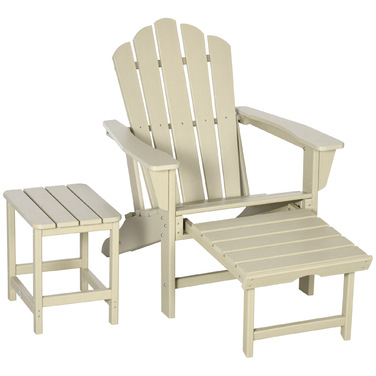 Крісло Adirondack Outsunny з бічним столиком і підставкою для ніг, садове крісло для тераси з підлокітниками з HDPE, пісочного кольору для саду та балкону
