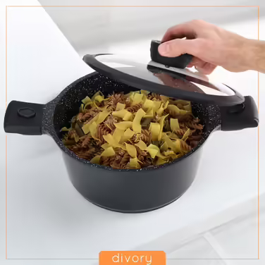 DIVORY Cookware Set - 8-Piece Detachable Handles - Saucepan 18cm, Stockpot 20cm, Pot 24cm with Lid, Induction Cookware, Non-Stick Cookware, Dishwasher & Oven Safe Black Cookware Set (18/20/24cm)