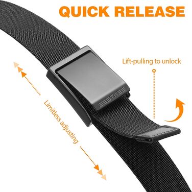 Тактичний чоловічий пояс BESTKEE, 3.8 см, регульований нейлоновий пояс з металевою пряжкою, чорний, розмір M (91-105 см)