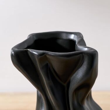 Керамічна ваза, блакитно-коричневий дизайн, ваза в скандинавському стилі для декору, сучасна ваза для вітальні, спальні, кухні, передпокою, ванної кімнати (матова чорна, 16,2 см)