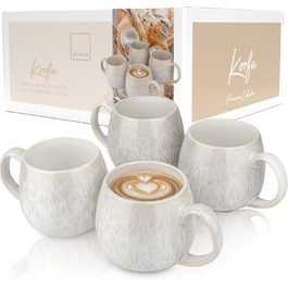 Набір чашок SÄNGER Korfu (4 шт.) - чашки для кави та чаю, ручної роботи, 300 мл, кремовий колір, з пісочною текстурою, преміум-якість, набір на 4 персони, стійкі до миття в посудомийній машині