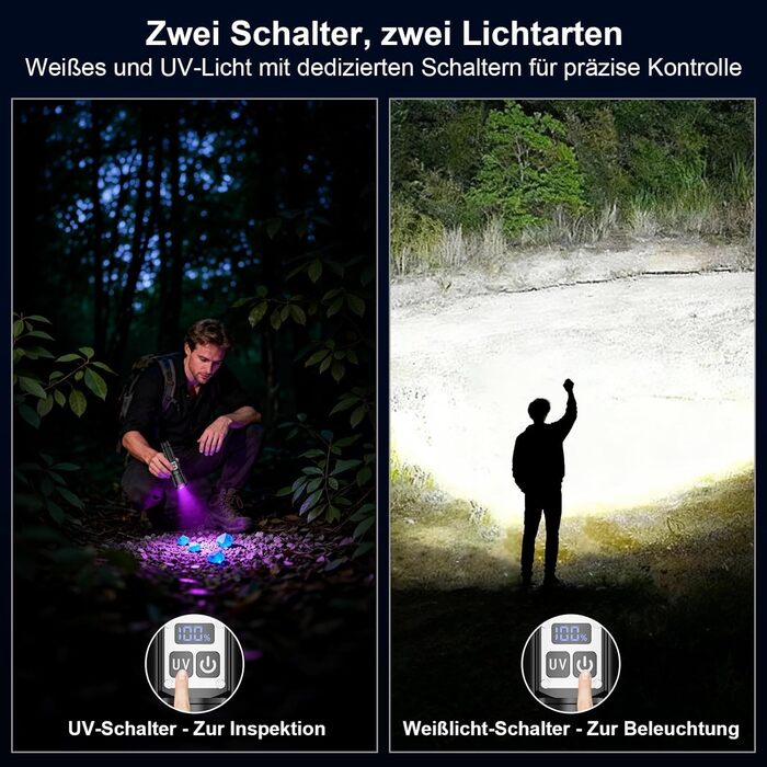 Ліхтар Shadowhawk 2-в-1 LED/UV, акумуляторний, 500000 люмен. Ідеально для інспекції, кемпінгу та відпочинку на природі. З регулюванням яскравості та UV-режимом.