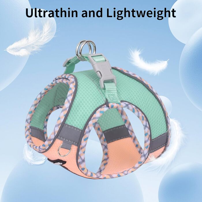 Нашийник та поводок для собак: комплект для прогулянок, нашийник для навчання цуценят, м'який дихаючий аксесуар для домашніх тварин, світловідбиваючі смуги, для дуже маленьких собак та котів, блакитно-рожевий, XXXS