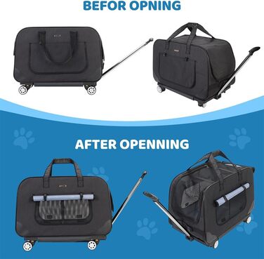 Переносний переноска для тварин з телескопічною ручкою, переноски для собак та котів з колесами (Чорний)