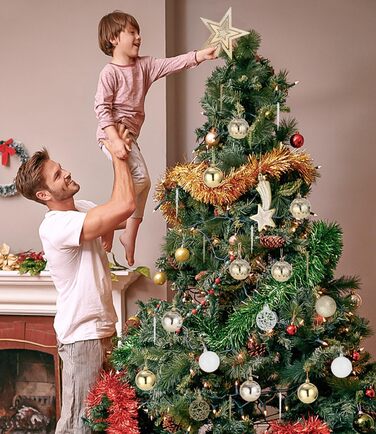 121 шт. прикрас для ялинки золотого та білого кольору, набір, пластик, зірка на верхівку, декор для ялинки, Новий рік, свята