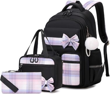 Шкільний рюкзак для дівчаток 3 в 1: рюкзак, ланчбокс, пенал. Чорний, для 3-5 класів
