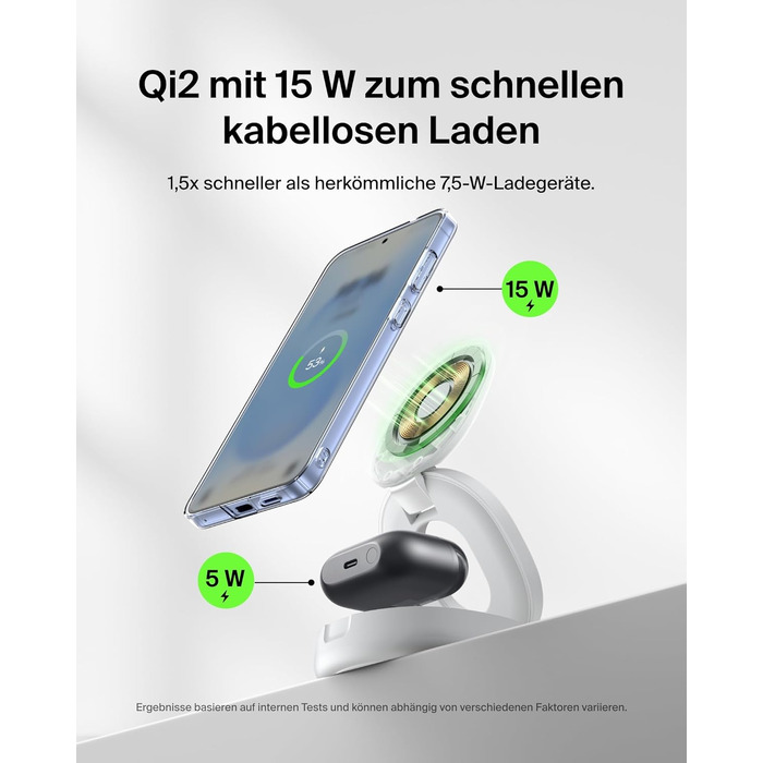 Бездротова зарядна станція 2-в-1 Belkin BoostCharge Qi2 15W MagSafe для iPhone 17, AirPods, Pixel, біла (з адаптером 30 Вт)