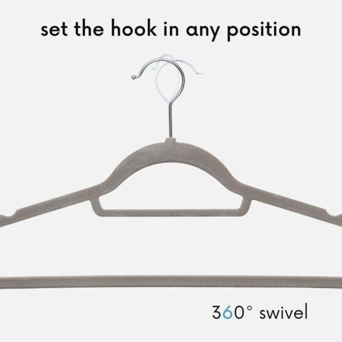 Плечики для одягу OGIVO, набір з 20 шт., сірі - антиковзаючі, для краваток, з поворотним гачком, з вирізами для плечей