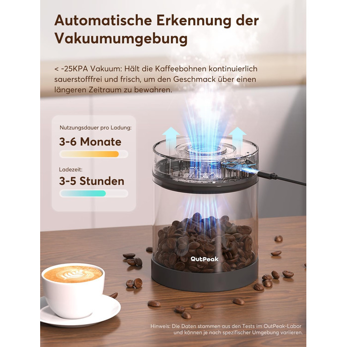 OUTPEAK 2025 Kilo Auto Вакуумна кавова банка 1,8L для 601.0 г кавових зерен, автоматичне керування, бак з нержавіючої сталі з ложкою, свіжість на 6 місяців (Вибір чемпіона бариста) 1.8L-S/Steel-Space Grey
