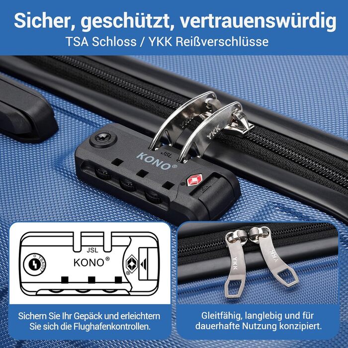 KONO Валіза-Тролей XL (74 см) з ABS+PC, 4 колеса, TSA-замок, для подорожей, бізнесу та сімейного відпочинку, темно-синій