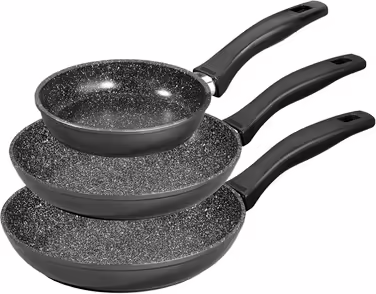 STONELINE 3-piece Frying Pan Set, 16/20/24 cm, Non-stick coated pan with real stone particles, pan suitable for induction and oven use, gray, for oil and fat-free frying