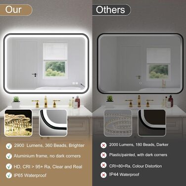 Дзеркало для ванної кімнати S'bagno з підсвічуванням 100x70 см, з алюмінієвою рамою, антизапарююче, 3000-6500K, функція пам'яті, IP44, горизонтальне/вертикальне, чорний колір, M99 (без Bluetooth)