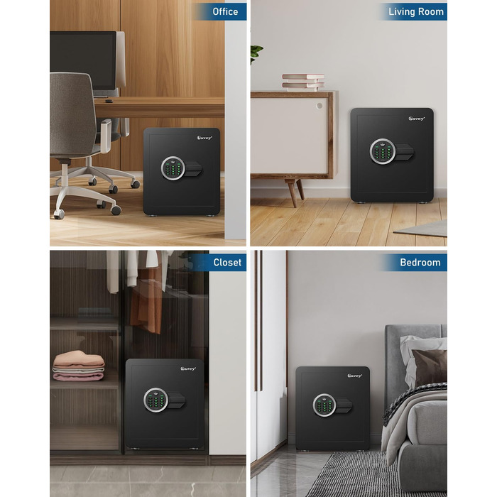 Сейф Kavey 42L з цифровим замком та подвійним сигналом тривоги, з LED-підсвіткою та висувним ящиком