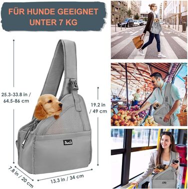 Сумка-переноска для собак та цуценят до 7 кг, сірого кольору. Зручна, з регульованим ремінцем, м'яка підкладка, сітчаста вентиляція, міцна основа, кишеня на блискавці, легко миється.