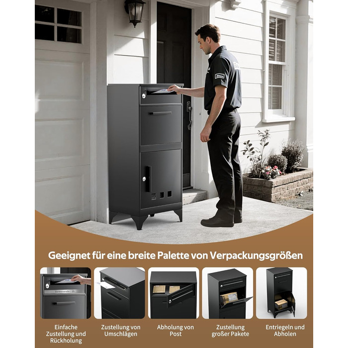 Поштовий ящик вуличний Edestah Anthrazit з газетницею (37x37x10 см), персоналізований з табличкою для імені, захист від реклами, поштова скринька