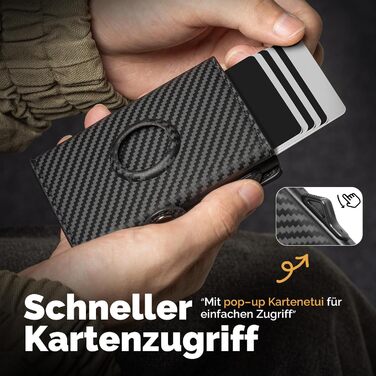 Чоловічий тонкий гаманець Portmonee з захистом RFID, Smart гаманець для карток та грошей, компактний Air Tag гаманець для 12 карт та 2 посвідчення, гаманець з висувним механізмом та відділенням для монет, A002 - Чорний карбон