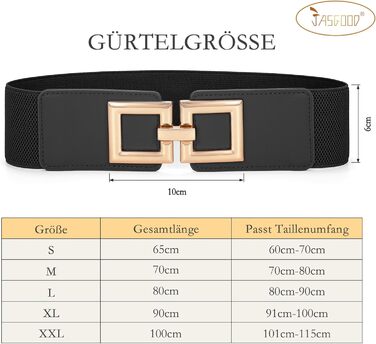 Жіночий широкий еластичний пояс JasGood з золотою пряжкою, чорний, XXL (101-115 см)