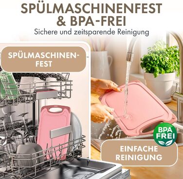 Набір дерев'яних обробних дощок Blumtal (S/M/L) - 2 шт. з жолобками для соку та зручною ручкою. Без BPA, придатні для миття в посудомийній машині. Кухонні дошки (Рожевий)