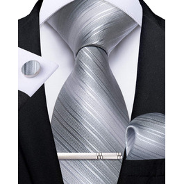 Комплект краваток для чоловіків DiBanGu: краватка, кишеньковий хустинка, краватки-затискач, запонки (срібло)