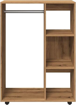 vidaXL Wardrobe with Open Compartment, 3 Side Shelves, Wheels, Coat Rack, Wardrobe, Bedroom, Closet, White 80x40x110cm Wood-Based Material (Handcrafted Oak)