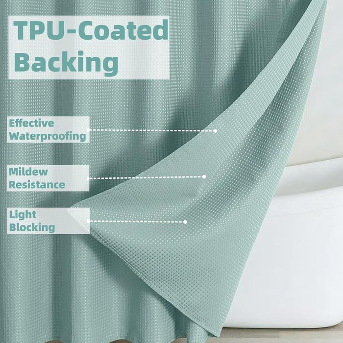 Завіса для душу з тканини вафельного плетіння FY&XZH з гачками, важка, водонепроникна, з покриттям TPU, стиль готелю з сітчастим віконцем, 2 гачки, стійкі до корозії (Зелений, 83 x 83 см)