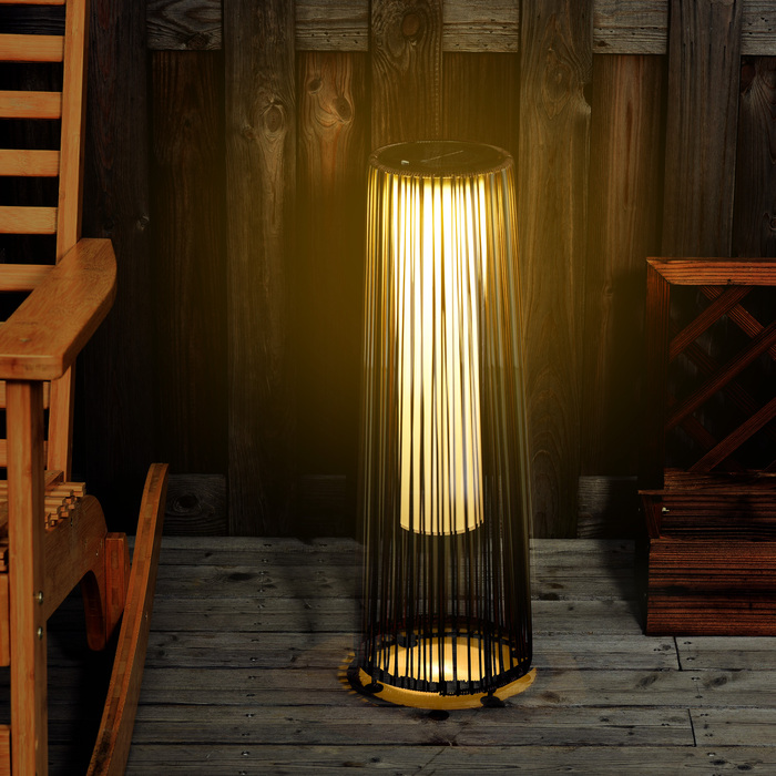 Outsunny Solar Lamp, Garden Lamp, Rattan Solar Light, Automatic LED, Brown, 21.5 x 21.5 x 61 cm | Aosom