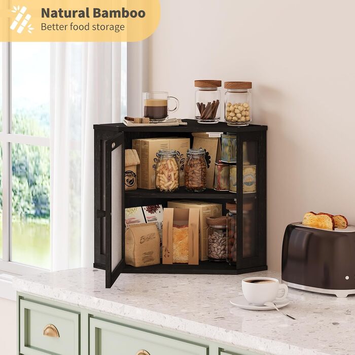 Бамбукова коробка для хліба на кухонну стільницю, контейнер для домашнього хліба, двоярусний, великий бамбуковий кухонний контейнер з вікном (Білий, середній) (Чорний, середній)