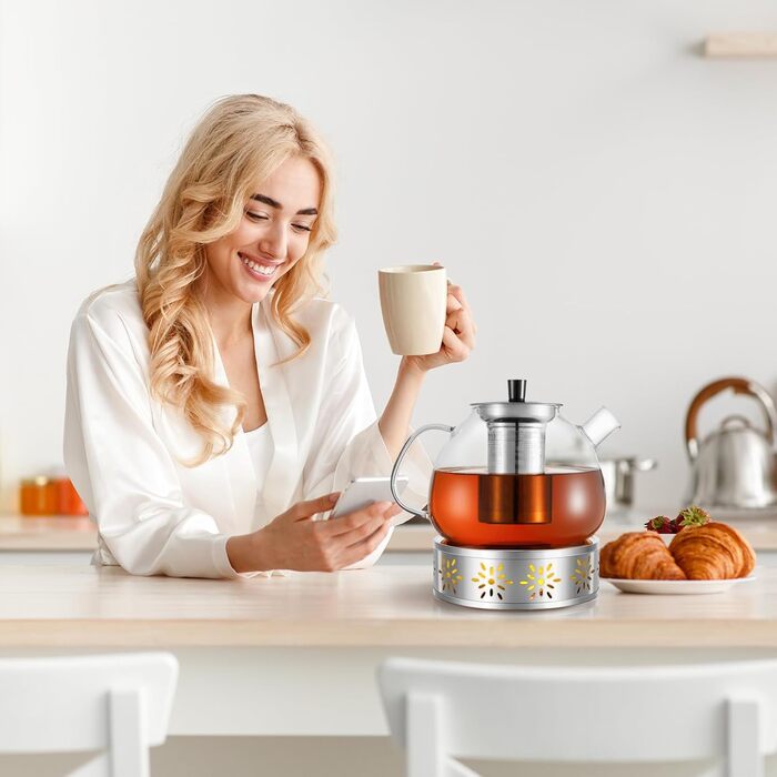 Скляна чайник HEMOLY 1,5 л з ситечком та підставкою для чаю