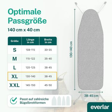 Everlar® Преміум чохол для прасувальної дошки 120x40 см, виготовлений у Німеччині, OEKO-TEX® 100, комфортне покриття, сумісний з парогенераторами (XL, сірий з білими крапками)