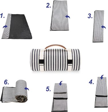 Водонепроникний плед для пікніка TwentyNext, 145x199.9 см, для пляжу, кемпінгу, з ручкою, машинного прання, складаний, в смужку