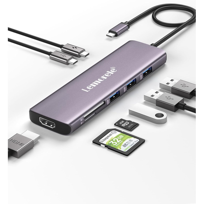 Док-станція Lemorele Upgrade 2025: USB-C/A, 10Gbps, 3 монітори, 14 в 1, HDMI 4K, Ethernet, USB 3.2/2.0, VGA, Type-C 3.1, PD 100W, Audio, SD/TF, для Windows, MacBook (фіолетовий)