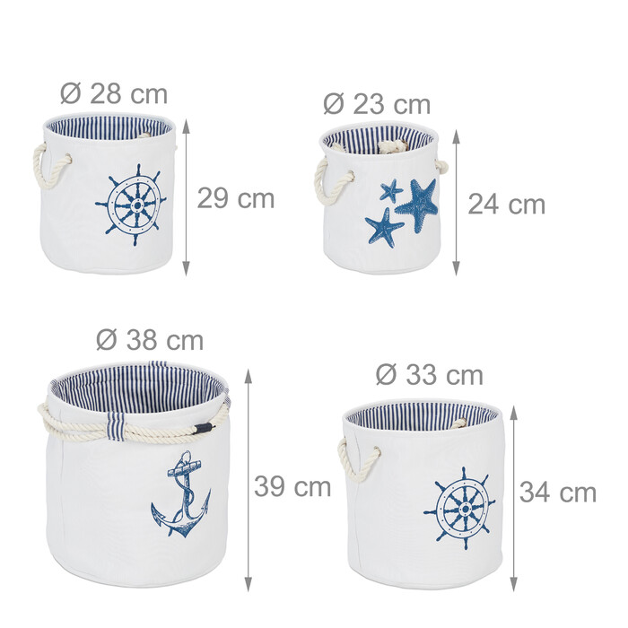 Relaxdays Storage Baskets, 4-Piece Set, Nautical Design