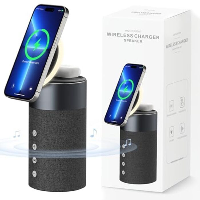 Bluetooth колонка COLSUR з магнітним бездротовим зарядним пристроєм та нічником, сумісна з iPhone 17/16/15/14/13/12, AirPods Pro/4/3/2 - Рожевий (Multicolor)