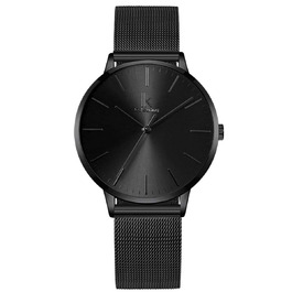 Годинник жіночий Alienwork IK Minimalist, ультратонкий, сітка, чорний ремінець / чорний корпус / чорний сітчастий ремінець