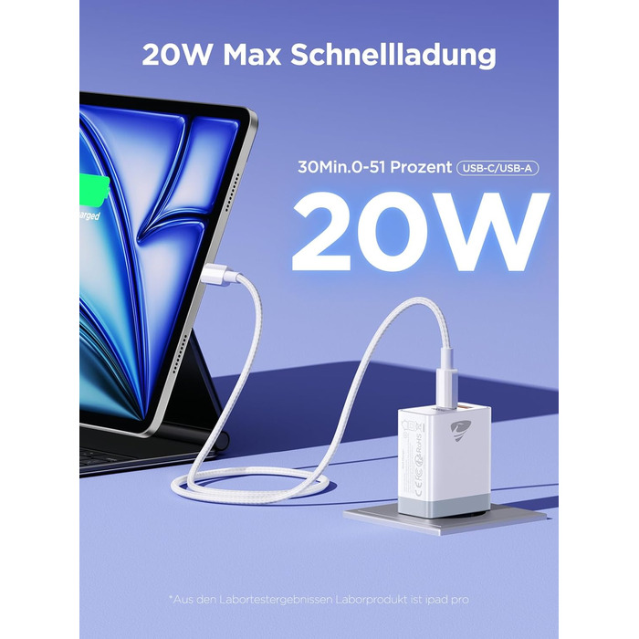 Подвійний зарядний пристрій USB-C 20W PD 3.0 з кабелем 2м, білий (2 шт.)
