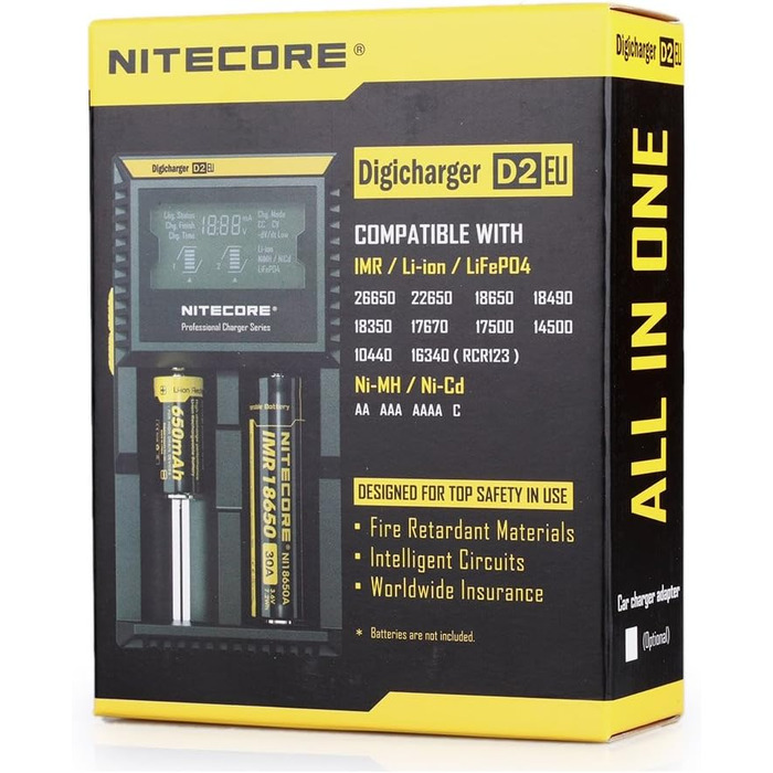 NiteCore D2 EU - Інтелектуальний зарядний пристрій для акумуляторів з LCD дисплеєм (18650, 18350, 26650, AAA, AA, CR123A)