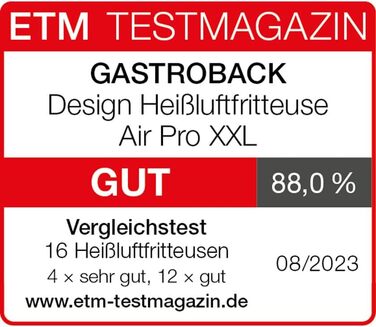 Фритюрниця GASTROBACK Air Pro XXL: 6.5 л, 8 програм, сенсорне керування, срібно-чорний колір