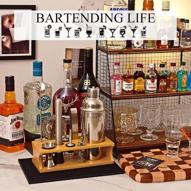 750ml Stainless Steel Cocktail Shaker Set with Bamboo Stand & Recipe Book - 17 Piece Bar Set with Accessories for Bartenders & Gifts
