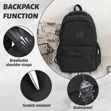 Шкільний рюкзак для дівчаток та хлопців підлітків, рюкзак для жінок та чоловіків, рюкзак для ноутбука 15,6 дюймів, повсякденний туристичний рюкзак, водонепроникний рюкзак, рюкзак для коледжу (#2 Чорний-a)