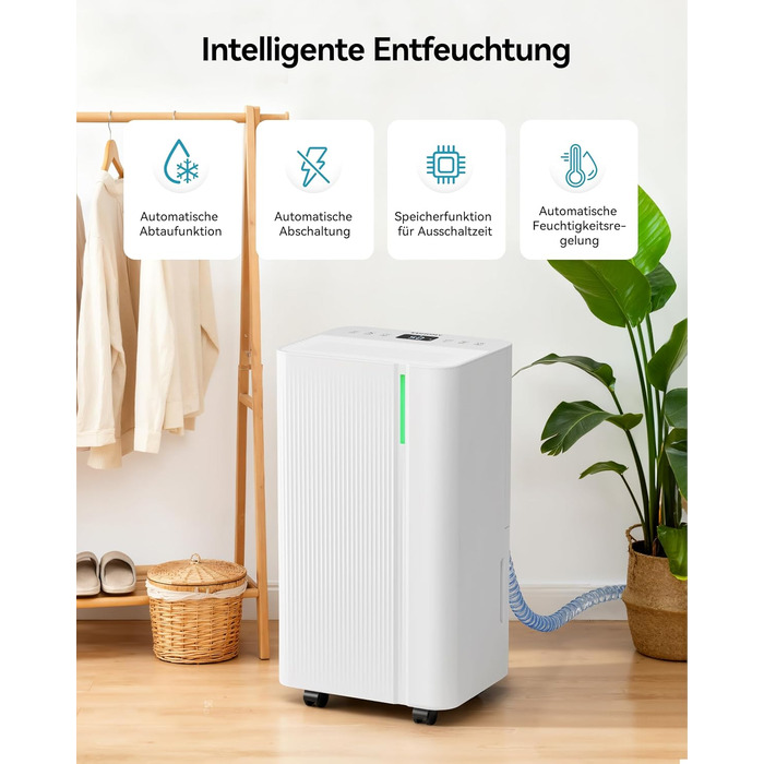 EUHOMY Електричний осушувач повітря 12л/24г, тихий та енергоефективний, з відведенням води, автоматичним розморожуванням, 3 режими, для квартири 25м²/122м³, спальні, підвалу