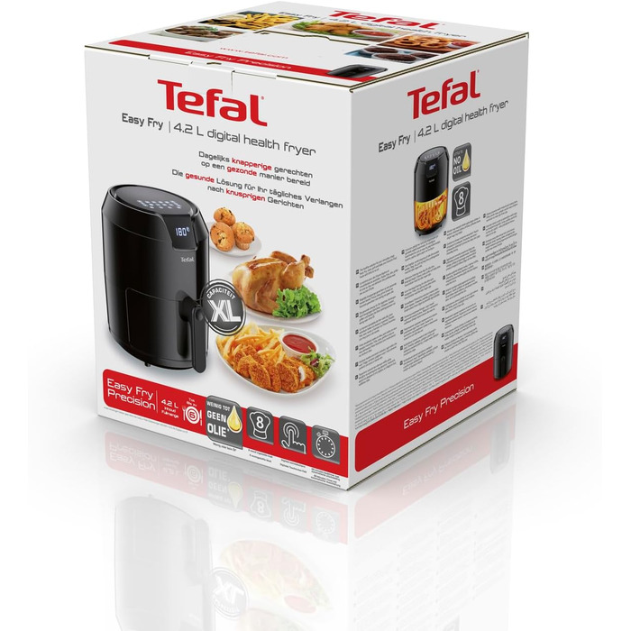 Tefal EY4018 Easy Fry Precision XL Hot Air Fryer | Air Fryer | 1500 W | 4.2 L for 6 Portions | 8 Automatic Programs | Digital Display | Energy-Saving | Healthy Oil-Free Fryer | Black