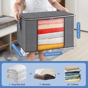 Органайзери для зберігання AIOR, 4 шт., 90 л, сірі. Коробки для зберігання постільної білизни, одягу, ковдр, подушок. Розмір 60x40x35 см